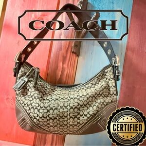 ✨ Vintage Coach Signature Jacquard & Leather Hobo | Black & Grey | Authentic